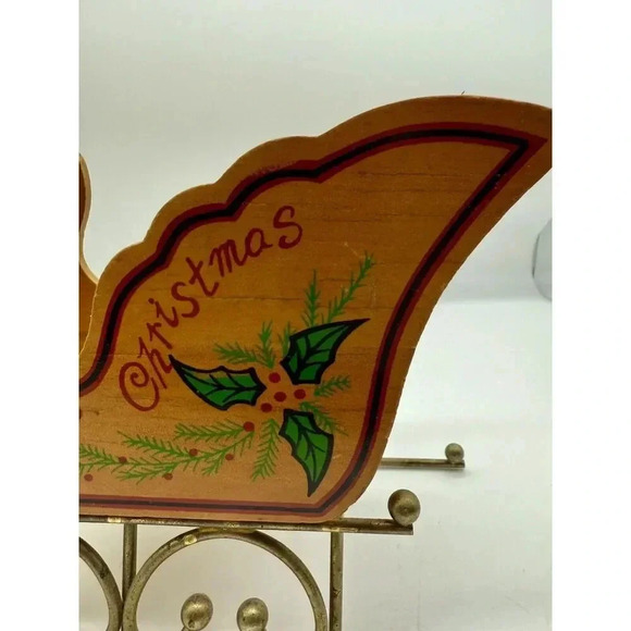 Wood Sleigh Holly Leaves Merry Christmas Vintage 1988 Summit Collection See Note - Picture 7 of 9